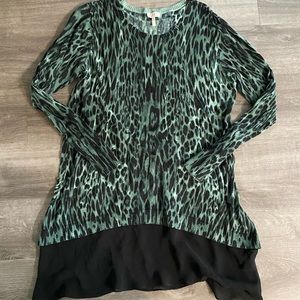 LOGO teal/black leopard print tunic sweater Size M.